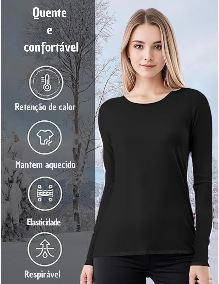Blusa Térmica Manga Longa Feminina Peluciada Inverno