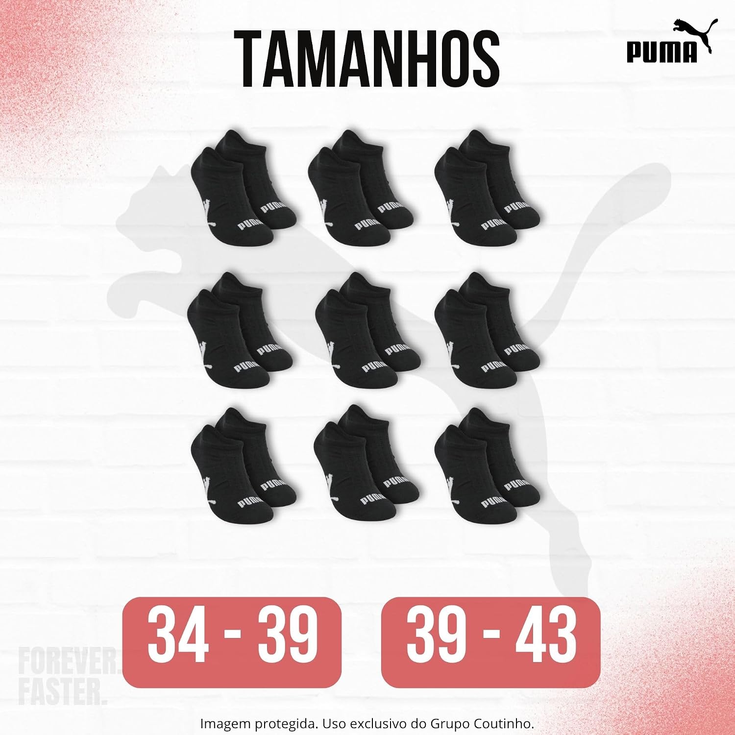 Kit 9 Pares Meia Puma Invisível Soquete Sapatilha Respirável Original