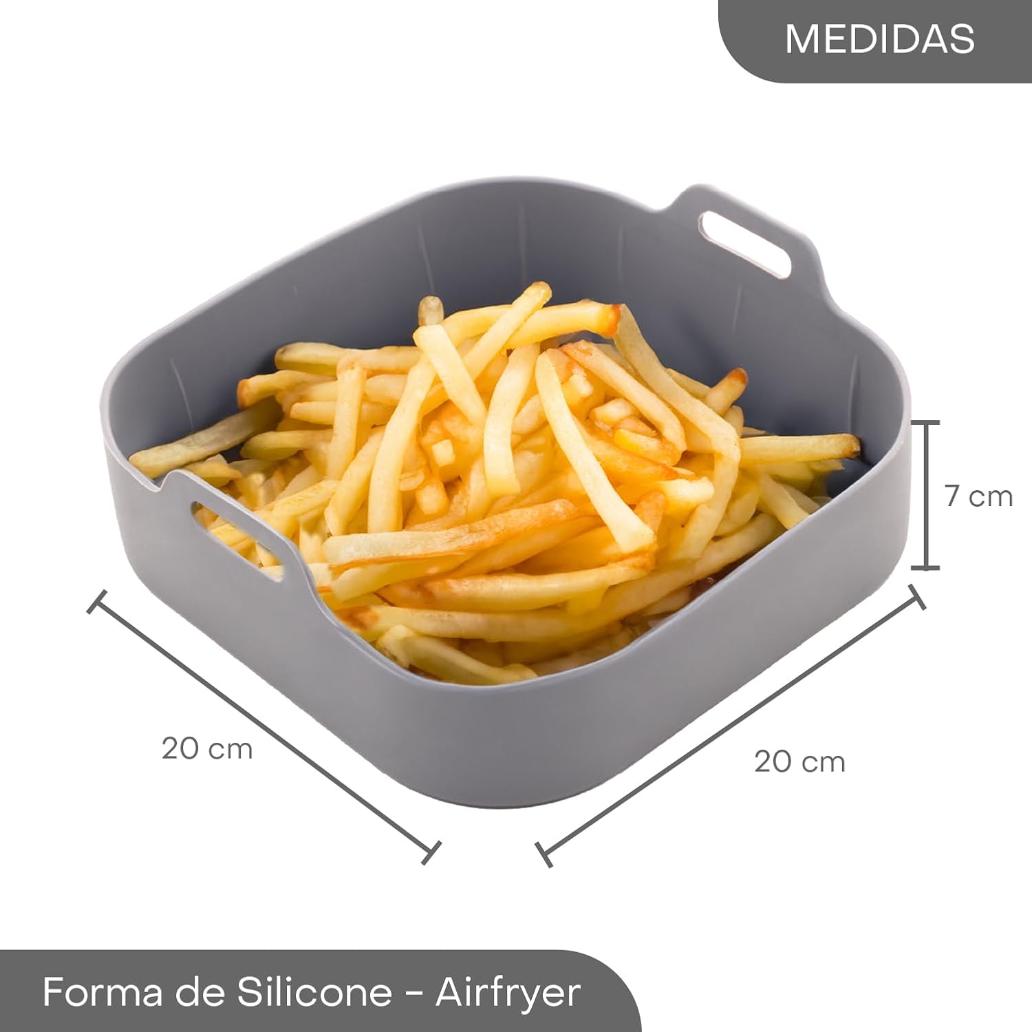 LYOR - Forma Quadrada de Silicone para Air Fryer Cinza 20Cm x 7Cm