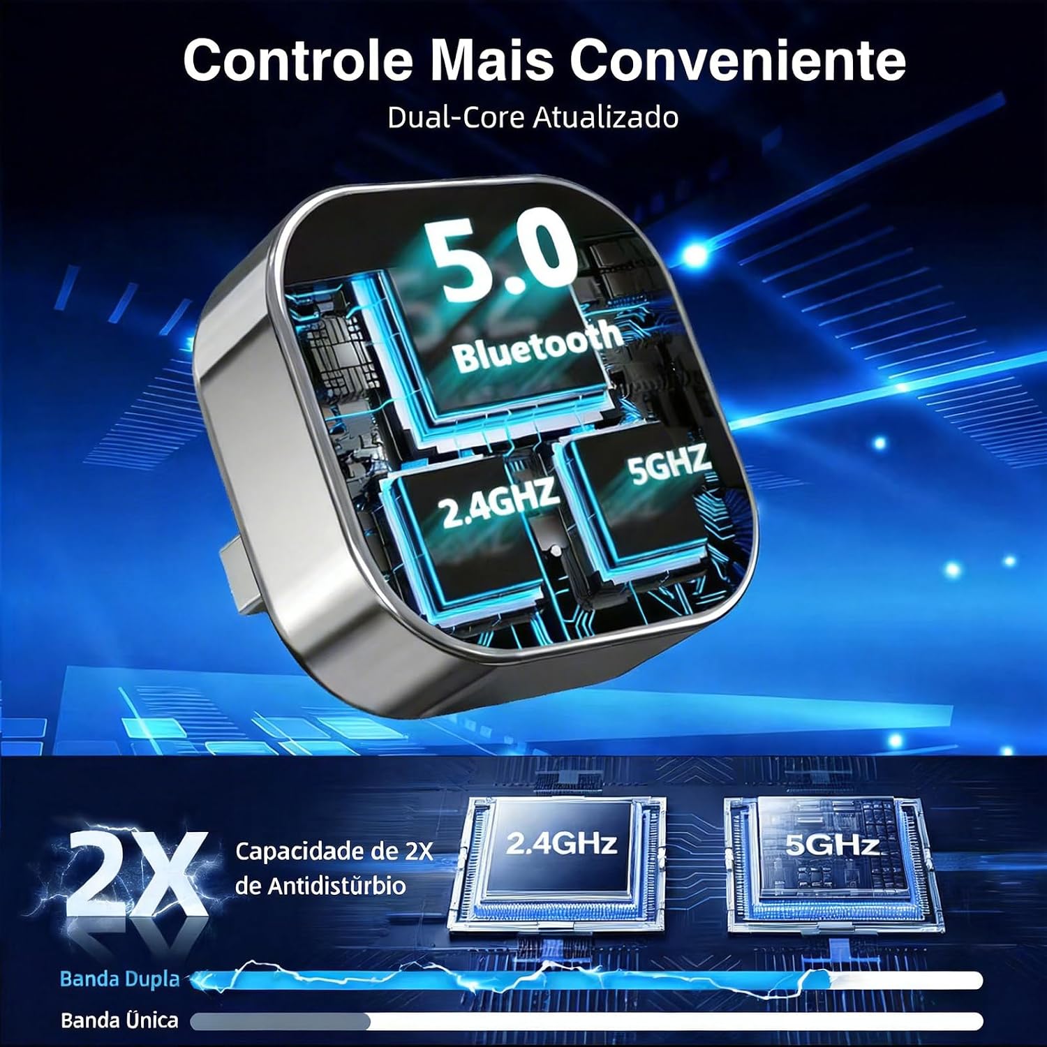 Adaptador CarPlay Sem Fio e Android Auto Sem Fio, Dongle USB 2 em 1 Plug &amp; Play, Conexão Rápida, Suporte Navegação, Música e Siri, Para iOS e Android