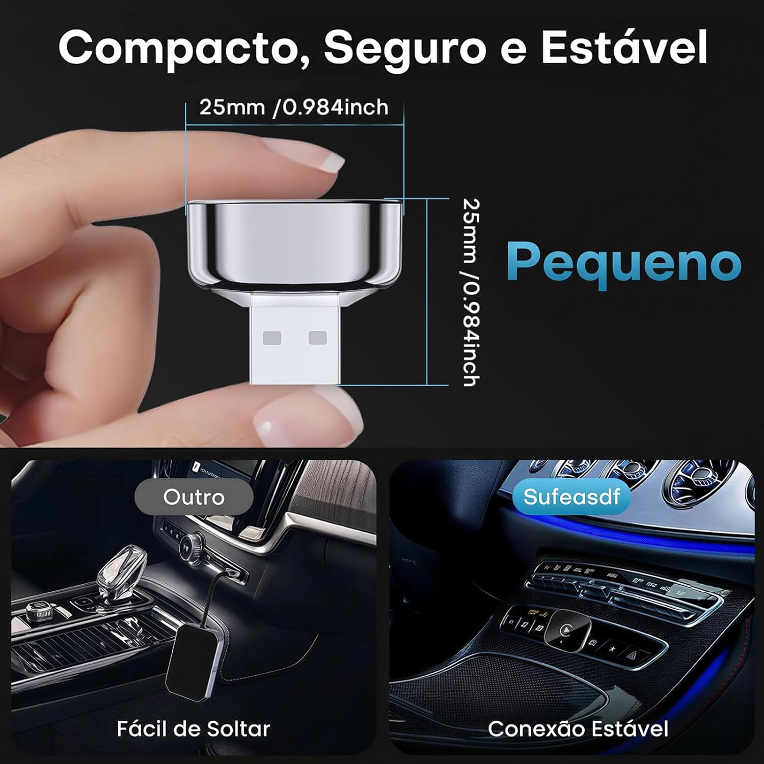 Adaptador CarPlay Sem Fio e Android Auto Sem Fio, Dongle USB 2 em 1 Plug &amp; Play, Conexão Rápida, Suporte Navegação, Música e Siri, Para iOS e Android