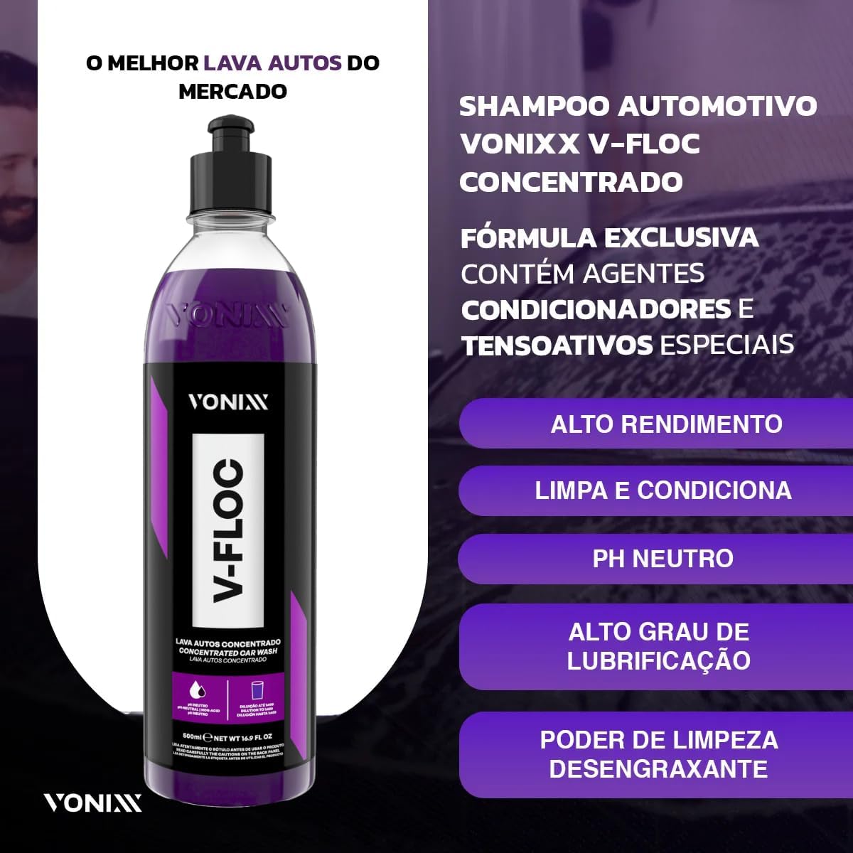 Limpeza Automotiva Completa Shampoo V-floc Revitalizador Intense Cera Tok Final Limpador Sintra Fast Pano Vonixx
