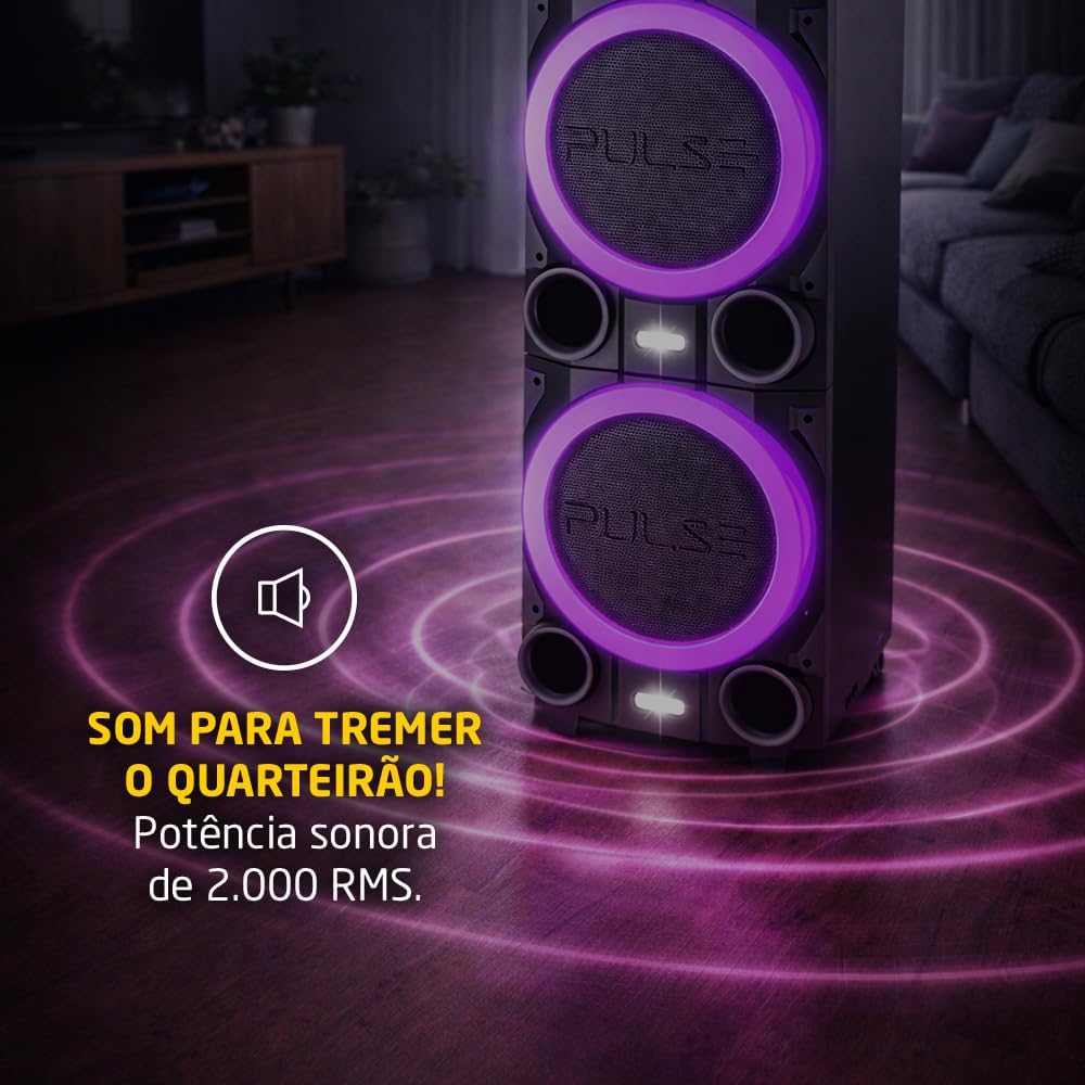 Pulse SP518 Bluetooth Torre de Som, Preto, 2000W RMS, Bivolt