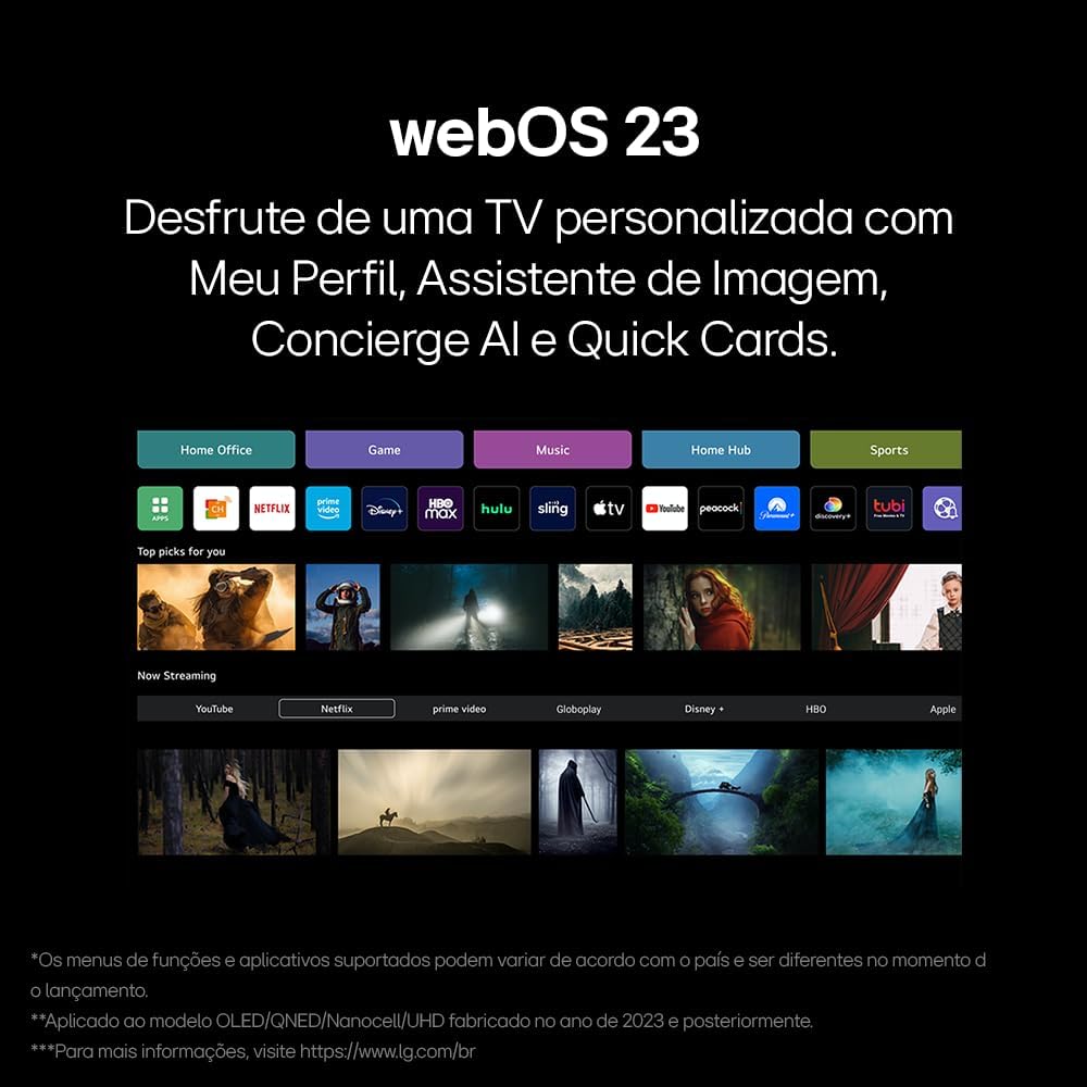 Smart TV 32" LG HD 32LR600B Processador α5 Ger6 AI Alexa integrado LG Channels webOS 23 compatível com Controle Smart Magic