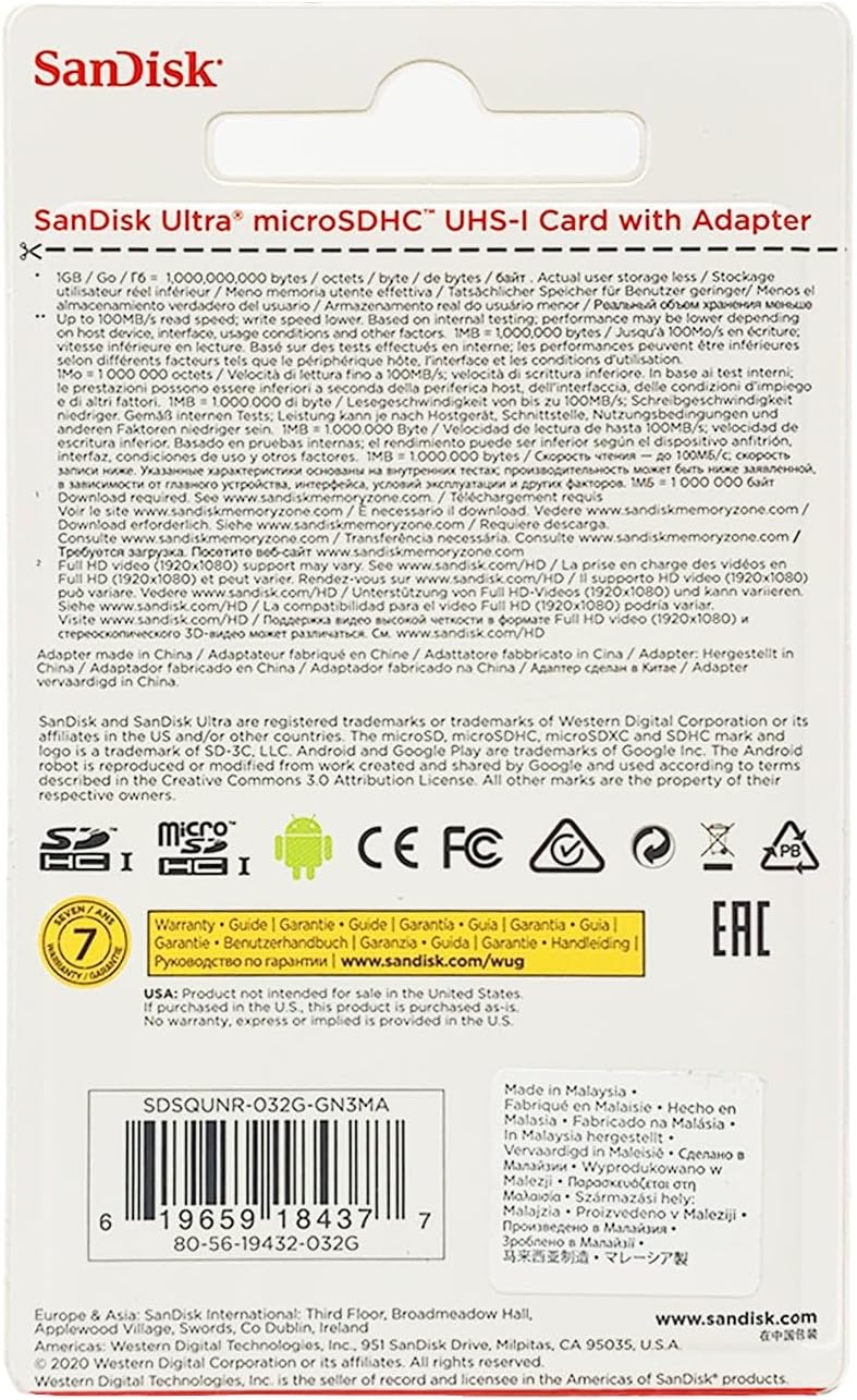 Cartão de Memória SanDisk Micro SD, 32Gb