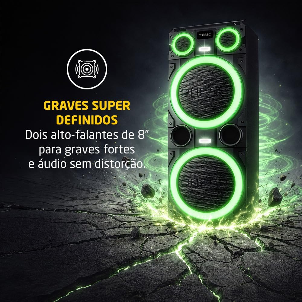 Pulse SP518 Bluetooth Torre de Som, Preto, 2000W RMS, Bivolt