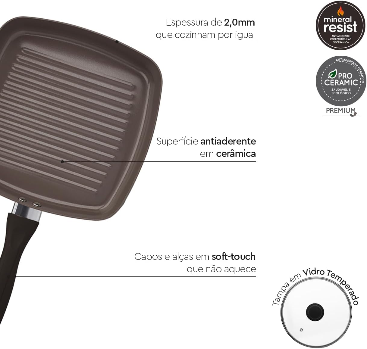 Brinox - Jogo de Panelas Easy 7 Peças Ceramic Life - Antiaderente Cerâmico