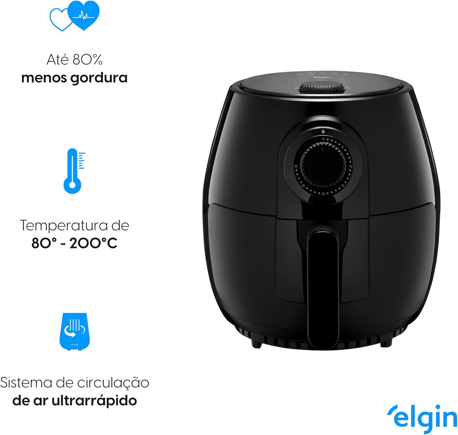 Fritadeira Elétrica Quick Fryer Elgin 4 Litros Preta com cesta removível 220V - Airfryer