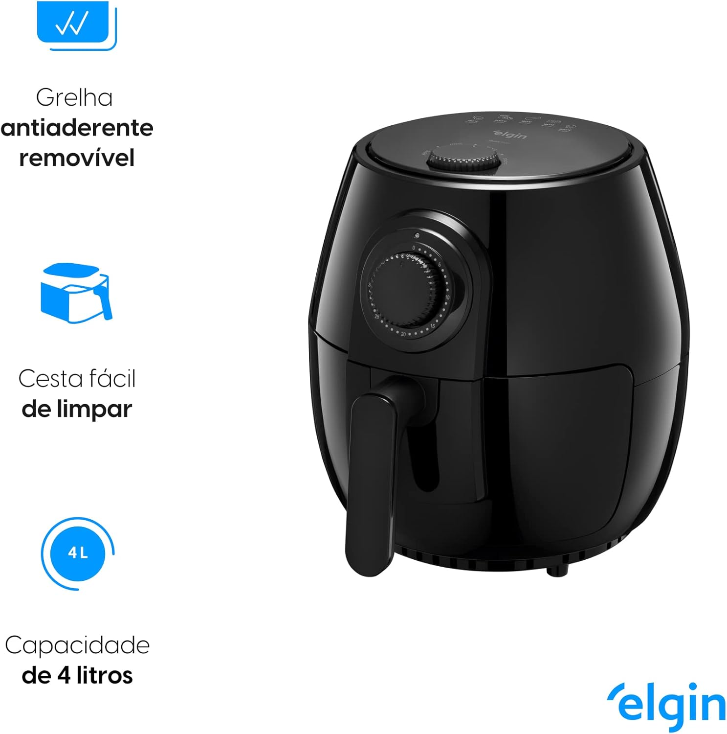 Fritadeira Elétrica Quick Fryer Elgin 4 Litros Preta com cesta removível 220V - Airfryer