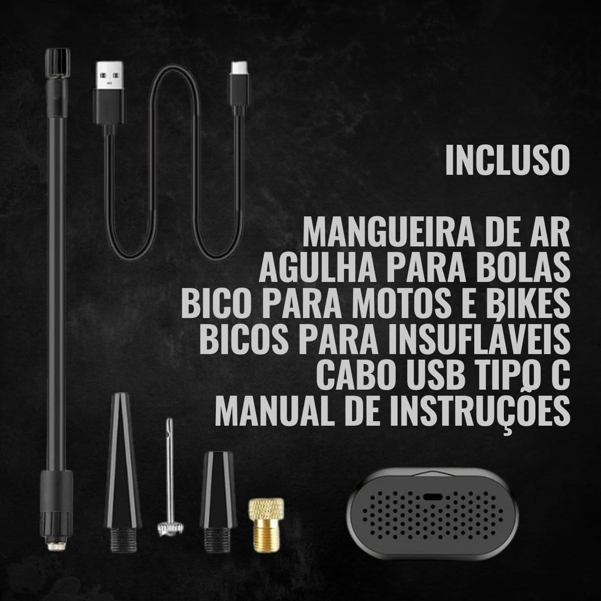 Calibrador Portátil Compressor Bomba De Ar Digital Com Lanterna LED para Encher Pneus de Carro, Moto, Bike, Bicicleta, Bola e Piscina Inflável Premium