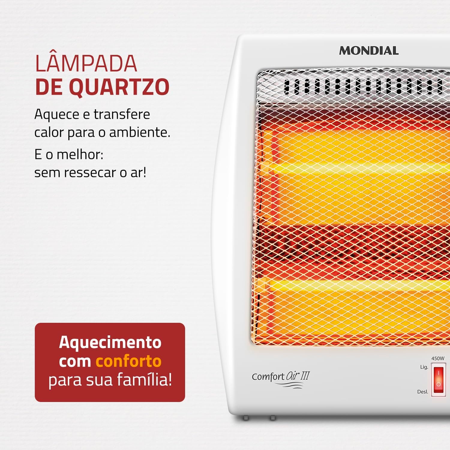 MONDIAL Aquecedor Quartzo Comfort Air III, Branco/Cinza, 900W, 110V - A-16