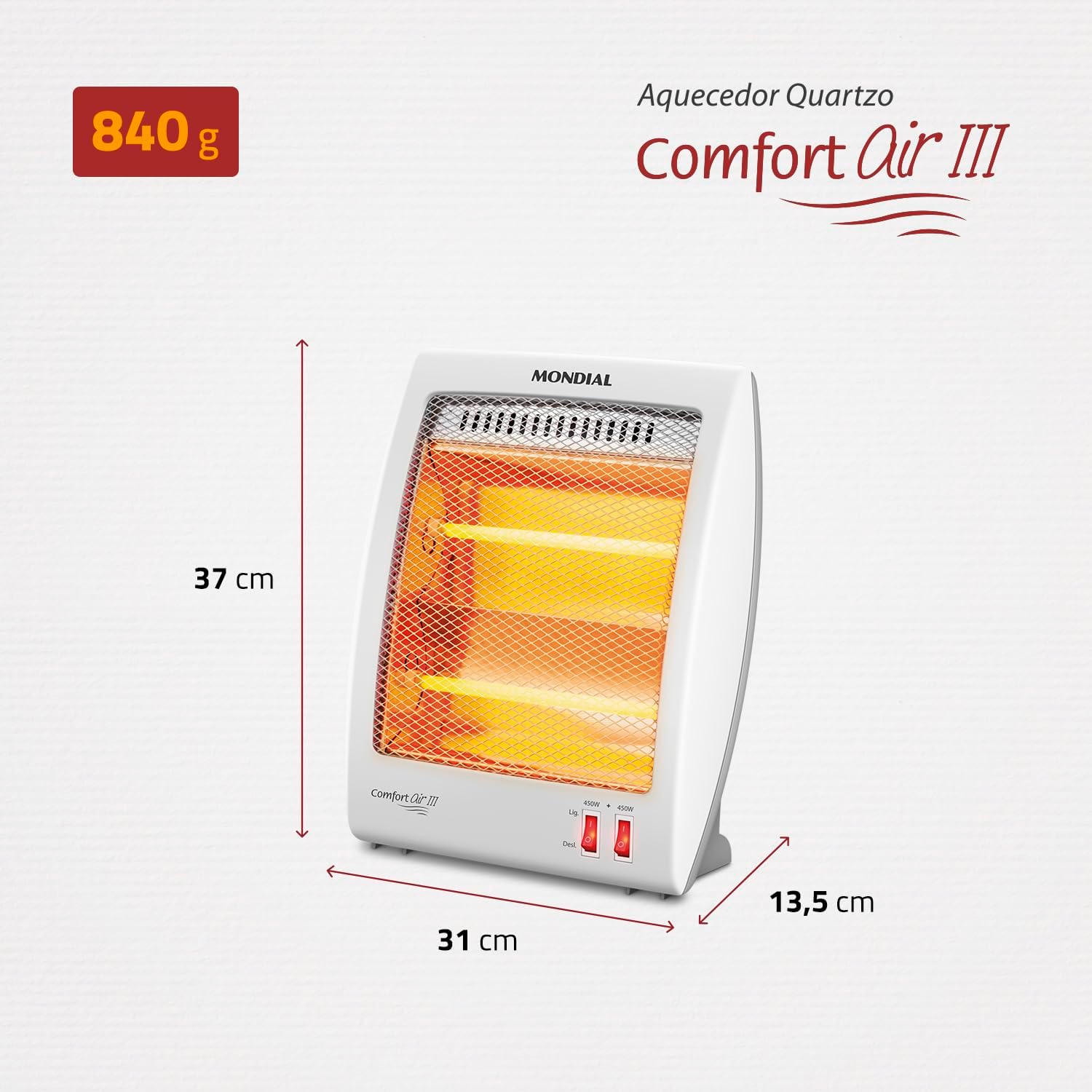 MONDIAL Aquecedor Quartzo Comfort Air III, Branco/Cinza, 900W, 110V - A-16