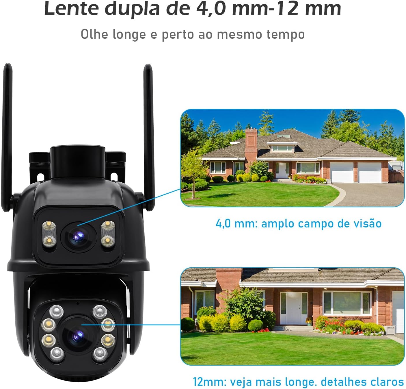Câmera IP Sem Fio de Segurança Externa HD 3MP, Câmera de Visão Noturna Infravermelha WiFi, Dupla Lente Grande Angular, IP66 à Prova D'água e à Prova de Poeira, Chamada de Voz Bidirecional, Preto