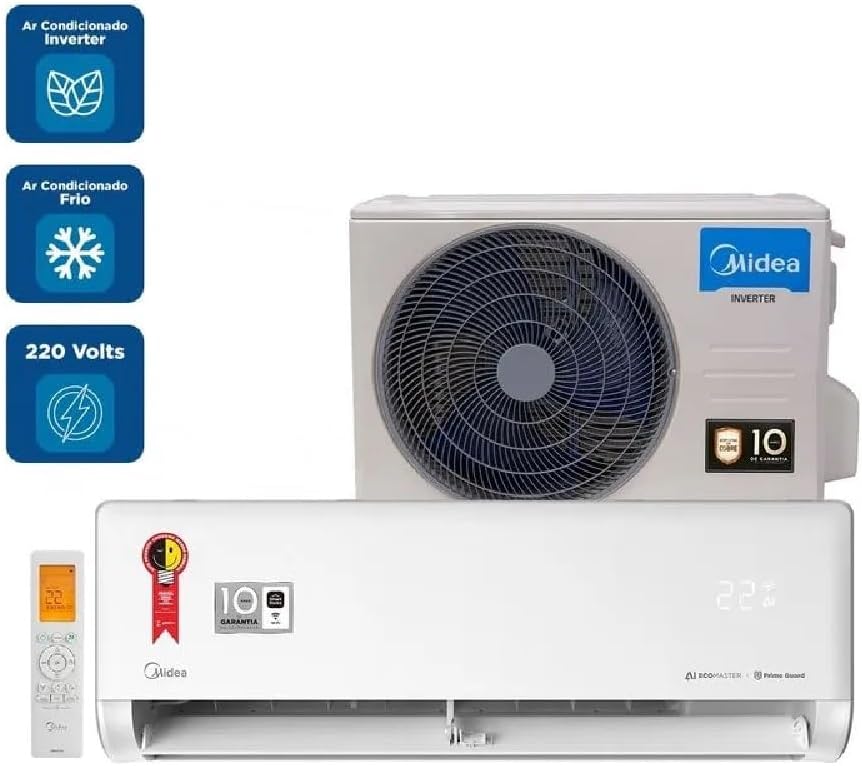 Ar Condicionado 9000 Btus Split Hi Wall Inverter Midea Frio Ai Ecomaster 220v