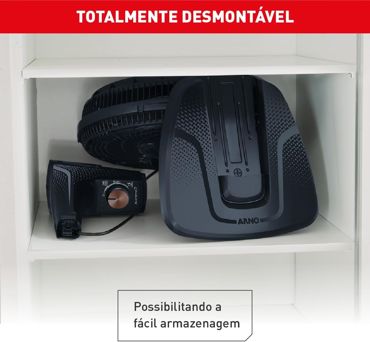 Ventilador de Mesa Arno X-TREME 7 Cinza 40cm VE71, 150W, 7 Pás, 3 Velocidades, Oscilação 80º, Power Zone, Modo Noturno Silencioso, 220V