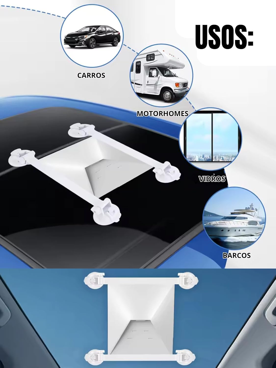 Suporte Duplo Starlink Mini com Ventosas para Carro Painel, Fixação Interna em Vidro, Teto Solar e Janela de Carro, Sem Furação Compatível com a maioria dos veículos, garante sinal estável