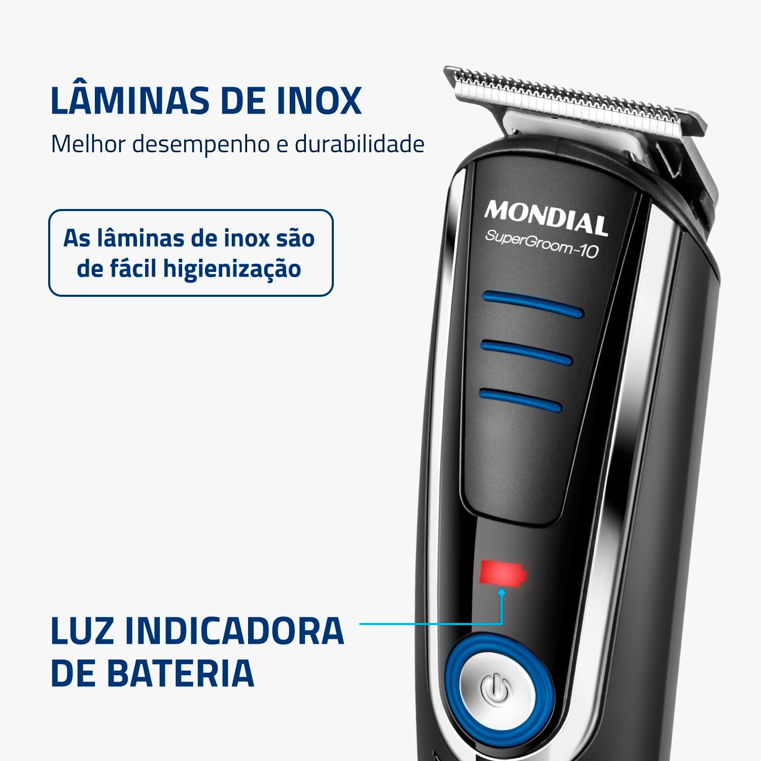 Aparador de Pelos Super Groom 10, Mondial, Preto/Azul, 6W, Bivolt - BG-03
