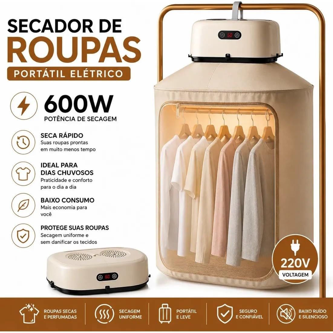 Secador De Roupas Portátil Elétrico Aquecedor Varal Dobráve 220V