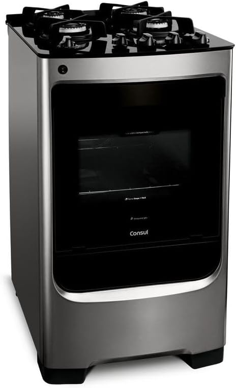 Fogão Consul 4 bocas cor Inox com mesa de vidro e grade de ferro fundido - CFO4VAR BIVOLT