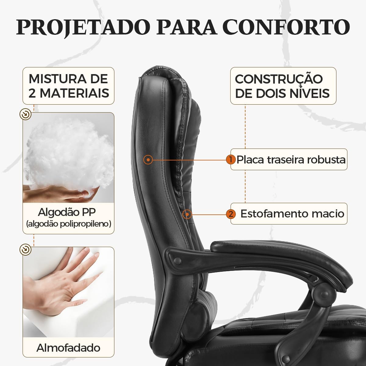 Cadeira De Escritório, Cadeira De Com Apoio Para Os Pés E Encosto Ajustável（Preto