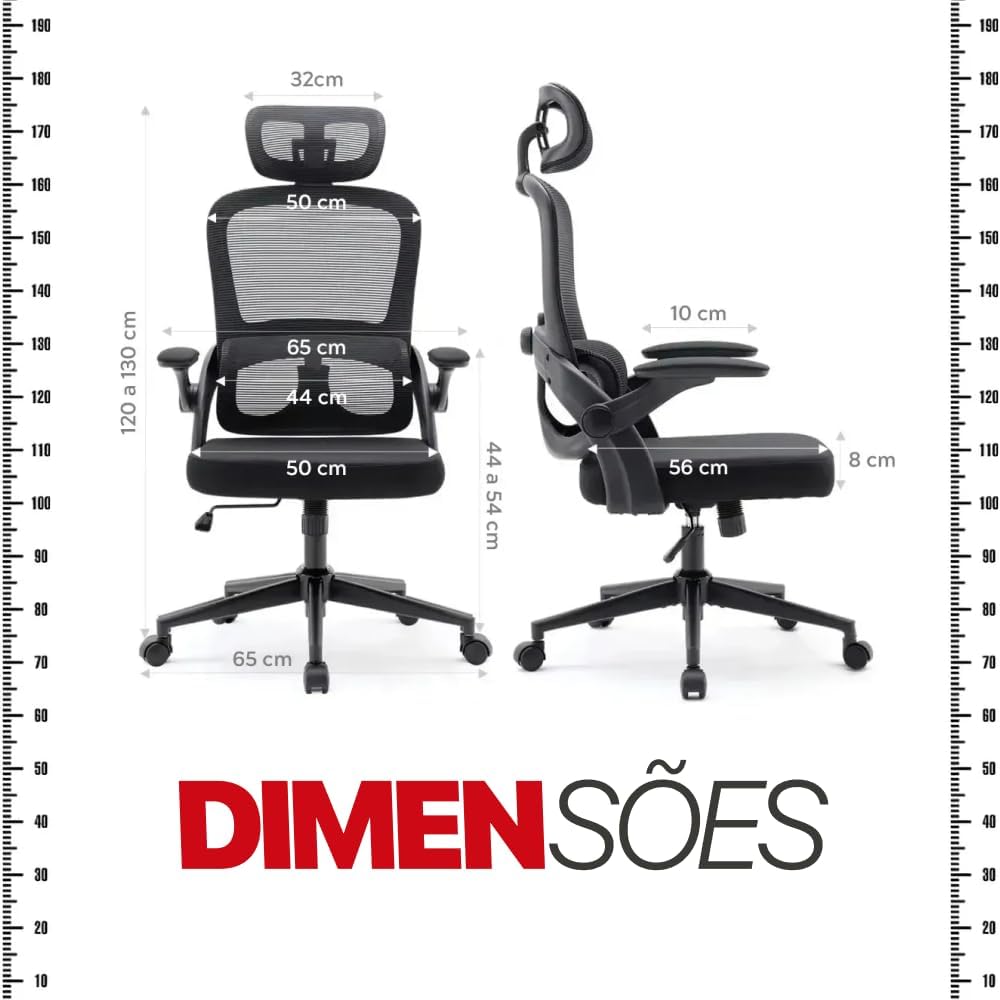 Cadeira de Escritório Ergonômica Suporte Lombar Independente Ajustável Tela Respirável Encosto de Cabeça Regulável Altura Ajustável Resistente Premium