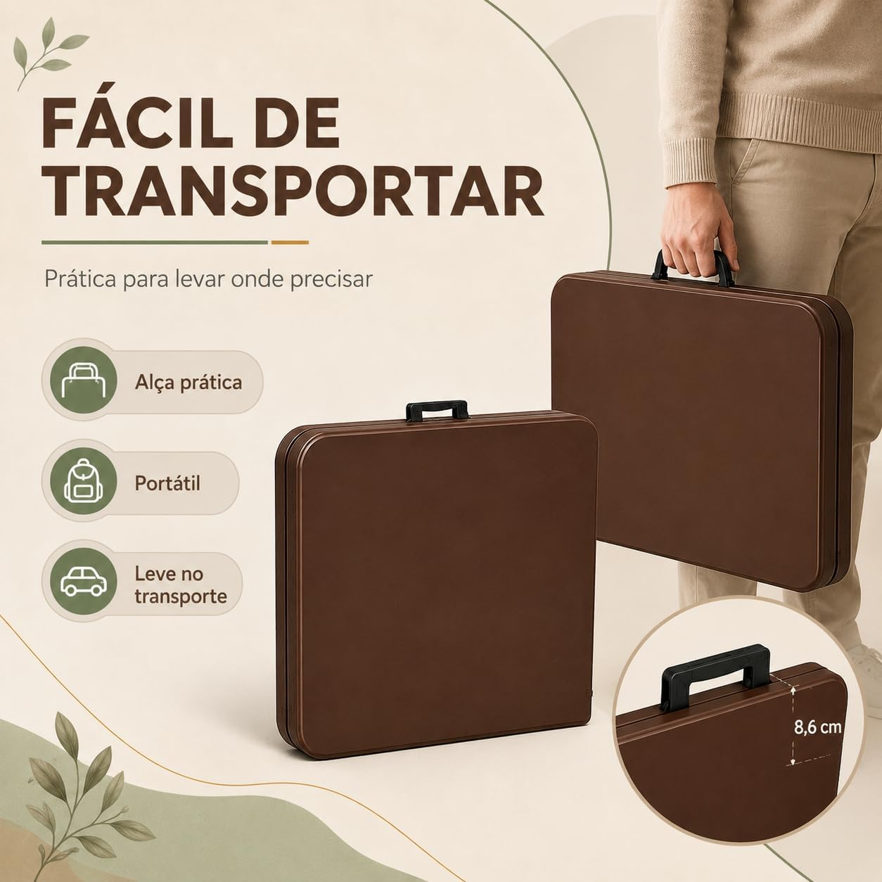 Mesa Dobrável PortátilMarrom 1,80m Tipo Maleta para Piquenique Camping Jardim Cozinha com Alça, Suporta até 150kg