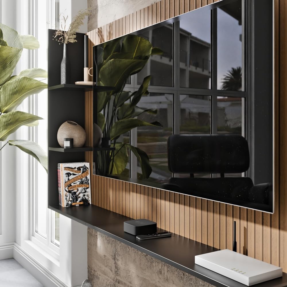 Painel Para TV 50 Polegadas Sala/Quarto Nicho Prateleira Berlim (Ripado/Preto)