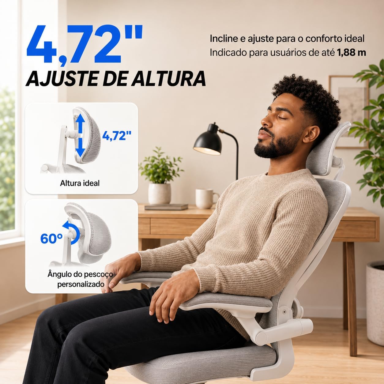 Cadeira de Escritório — Design Ergonômico para Home Office com Suporte Lombar Independente | Encosto de Cabeça Ajustável, Malha Mesh Respirável, Reclinável, Altura e Braços Ajustável (Cinza)